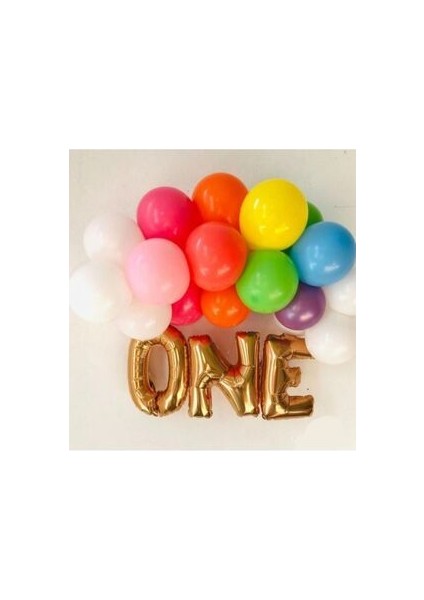 1 Yaş Doğum Günü One Bir Yaş Rengarek Balon Zinciri Folyo One Gold Renk Balon
