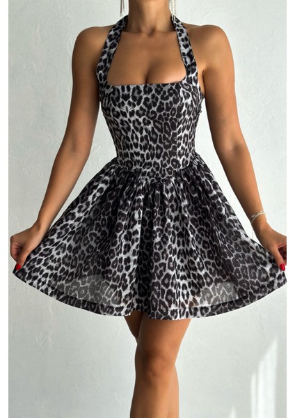 Leopar Desenli Prenses Elbise