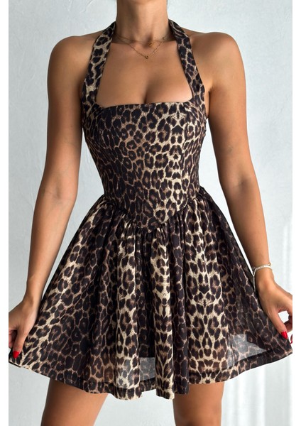 Leopar Desenli Prenses Elbise