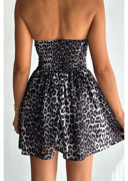 Leopar Desenli Prenses Elbise