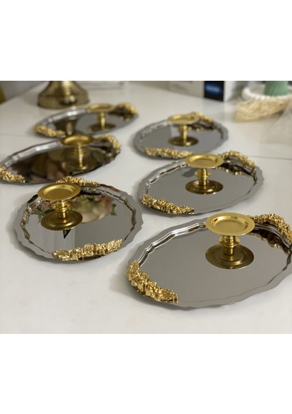 2 Model Çelik Oval Kulplu 25 cm Tepsi ve Gold Makaronluk 6 Lı Takım