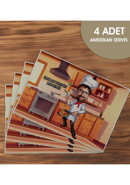 Kişiye Özel Karikatürlü 4’li Keten Amerikan Servis Seti-4, Ev Hediyesi,baskılı Servis Bezi, Mutfak Dekoru modelleri