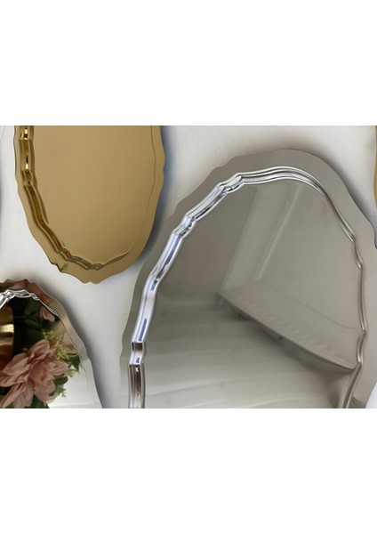 25 cm Gold ve Gümüş Renk Oval Model 6 Lı Sunum Tepsisi fırsatları