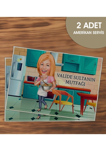 Kişiye Özel Karikatürlü 2’li Keten Amerikan Servis Seti-3, Ev Hediyesi,baskılı Servis Bezi, Mutfak Dekoru modelleri
