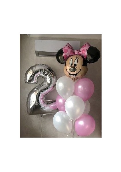 Gümüş Rakam Balonlu Mini Fare Balon Set Minnie Mouse Balon Set