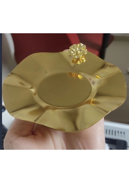 6 Lı Gold Kaplama Dalgalı Model Çay Tabağı Lüx Sunum Japon Güllü