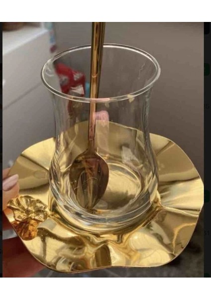 6 Lı Gold Kaplama Dalgalı Model Çay Tabağı Lüx Sunum Japon Güllü