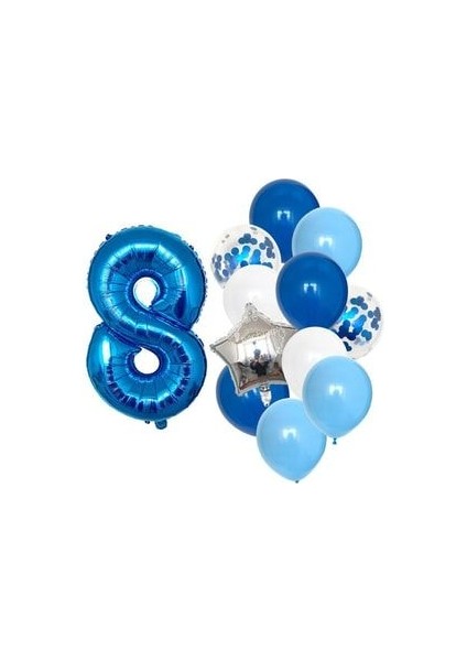 Mavi Rakam Balon Pullu Şeffaf Balon Mavi Tonları Balon Buketi
