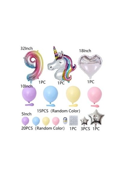 100CM Gökkuşağı Rakam Balonlu Unicorn Temalı Doğum Günü Karşılama Seti Kolay Kurulum fiyatları