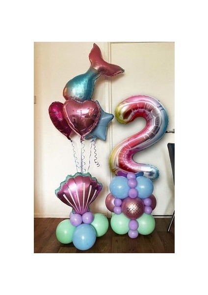 Deniz Kızı Balon Seti The Little Mermaid Temalı Rakam Balonlu Set 1-9 Yaş Balon