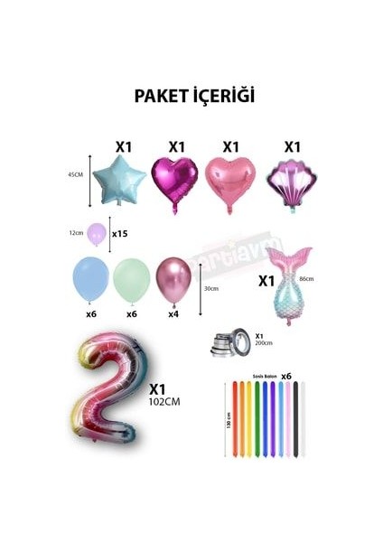 Deniz Kızı Balon Seti The Little Mermaid Temalı Rakam Balonlu Set 1-9 Yaş Balon fiyatları