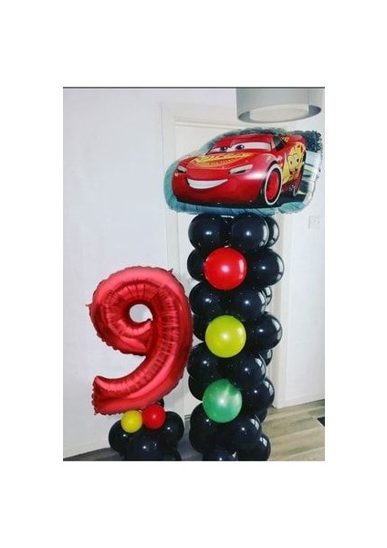 Şimşek Mcqueen Rakamlı Balon Sütunu Arabalar Balon Trafik Lambası Şekilli Karşılama Seti