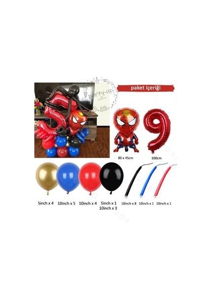 Spiderman Örümcekadam Balon Karşılama Seti ( 1-9 Yaş Kırmızı Rakam Balon Seçimli)