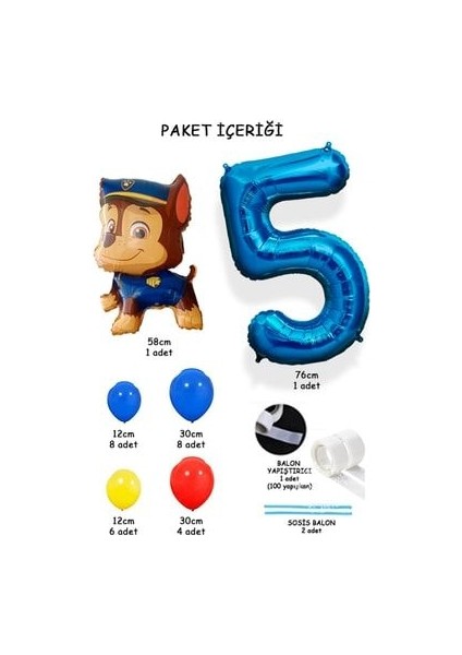 Mavi Rakam Balonlu Paw Patrol Karakterleri Balon Karşılama Seti Pençe Çetesi fiyatları