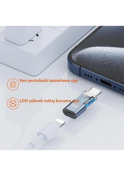 30W Şarj Destekli Lightning To Type C Çevirici Dönüştirici Adaptör, Şarj ve Veri Aktarım Çevirici