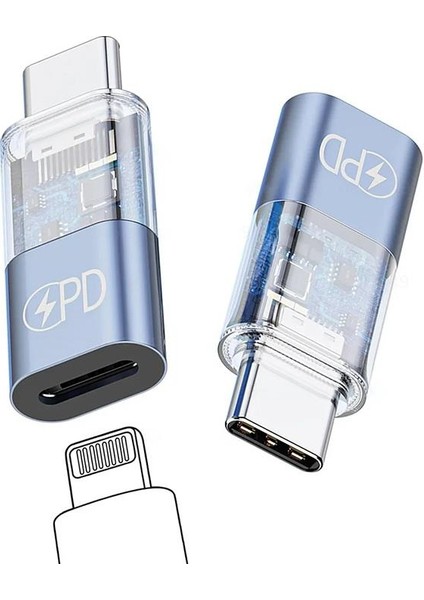 30W Şarj Destekli Lightning To Type C Çevirici Dönüştirici Adaptör, Şarj ve Veri Aktarım Çevirici