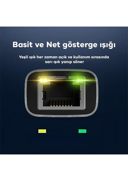 Süper Hızlı 1000MBPS USB To RJ45 Dönüştürücü, Gösterge Işıklı USB To RJ45 Ethernet Lan Port Adaptör