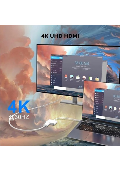 Type C To 1x Type C ve 1x 4K Hdmi Girişli Çevirici Adaptör. Iphone 15,macbook Uyumlu Hdmi Çevirici