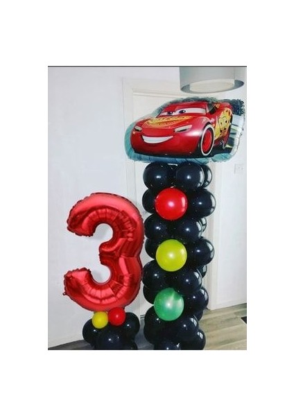 Şimşek Mcqueen Rakamlı Balon Sütunu Arabalar Balon Trafik Lambası Şekilli Karşılama Seti