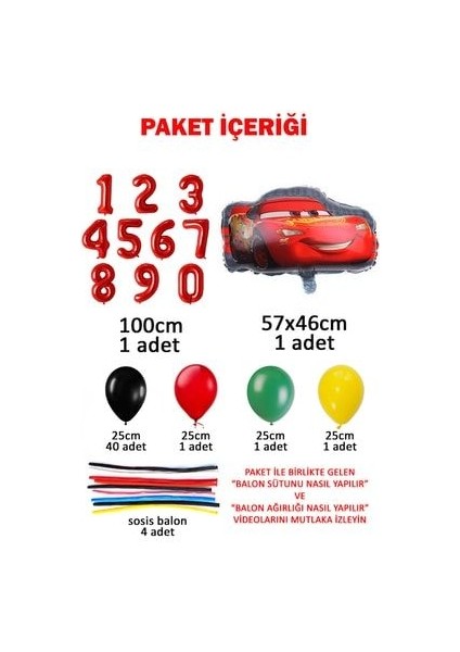 Şimşek Mcqueen Rakamlı Balon Sütunu Arabalar Balon Trafik Lambası Şekilli Karşılama Seti fiyatları