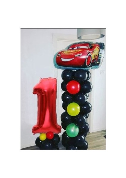 Şimşek Mcqueen Rakamlı Balon Sütunu Arabalar Balon Trafik Lambası Şekilli Karşılama Seti