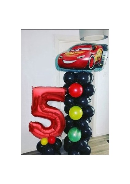 Şimşek Mcqueen Rakamlı Balon Sütunu Arabalar Balon Trafik Lambası Şekilli Karşılama Seti