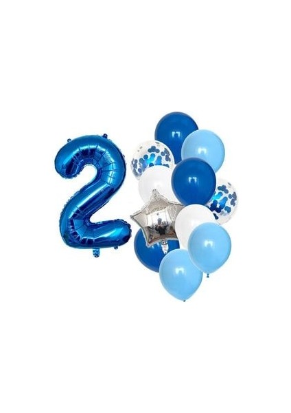 Mavi Rakam Balon Pullu Şeffaf Balon Mavi Tonları Balon Buketi