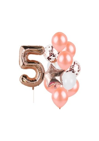 Rose Gold Rakam Pullu Şeffaf Balon Gül Kurusu Tonları Balon Buketi
