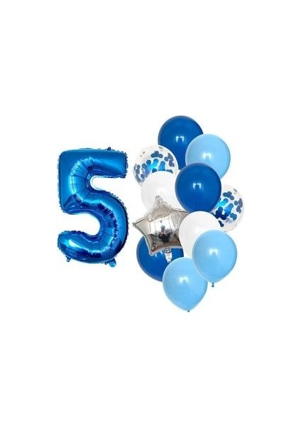 Mavi Rakam Balon Pullu Şeffaf Balon Mavi Tonları Balon Buketi