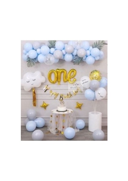 Balon Zinciri 1 Yaş Balon Seti One Folyo Balon Bulut Folyo Balon