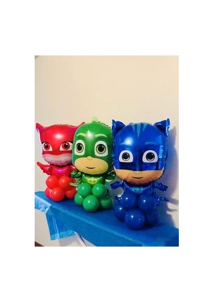 3lü Pijamaskeliler Balon Karşılama Seti Pjmasks Kedi Çocuk Baykuş Kız Kertenkele Çocuk