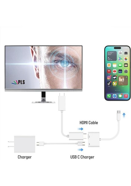 Type C To 1x Type C ve 1x 4K Hdmi Girişli Çevirici Adaptör. Iphone 15,macbook Uyumlu Hdmi Çevirici