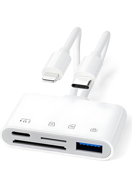 4in2 Type-C ve Lightning Çift Girişli 1xsd-Tf Kart, 1x Type C ve 1x USB Otg Çevirici Adaptör