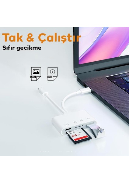 4in2 Type-C ve Lightning Çift Girişli 1xsd-Tf Kart, 1x Type C ve 1x USB Otg Çevirici Adaptör