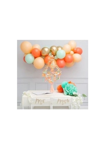 Makaron Somon Balon Krom Gold Balon Pastel Turuncu Balon Zinciri Seti