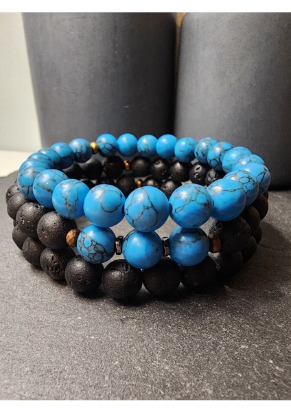 Lav Taşı, Mavi Havlit ve Hematit Orjinal Doğal Taş Kadın ve Erkek Takım Bileklik / Denge, Empati ve Sağlık fiyatları