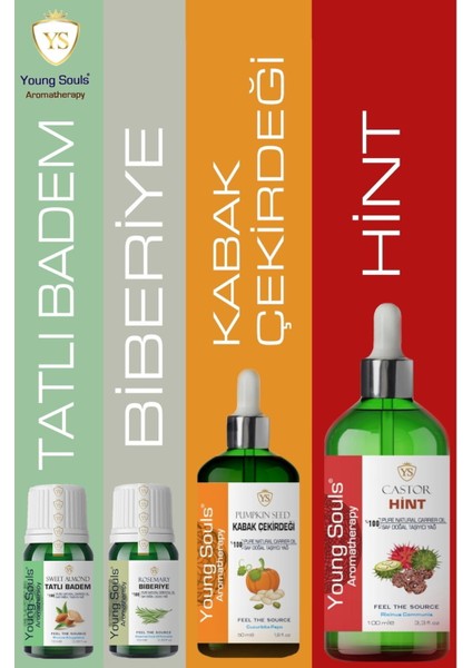 Aromatherapy Castor, Pumpkin Seed, Sweet Almond, Rosemary Oil / Hint, Kabak Çekirdeği, Tatlı Badem, Biberiye Yağı 170 Ml