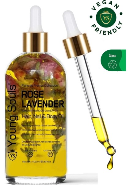 Aromatherapy Rose Lavender Multi Use Oil Gül Lavanta Yüz Saç Tırnak & Vücut Bakım Kuru Yağ 100 ml