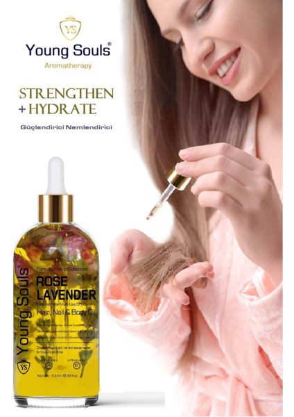 Aromatherapy Rose Lavender Multi Use Oil Gül Lavanta Yüz Saç Tırnak & Vücut Bakım Kuru Yağ 100 ml