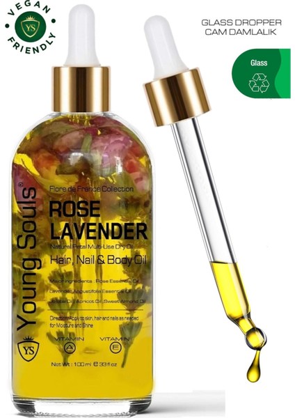 Aromatherapy Rose Lavender Multi Use Oil Gül Lavanta Yüz Saç Tırnak & Vücut Bakım Kuru Yağ 100 ml