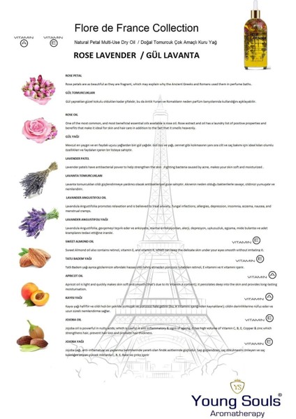 Aromatherapy Rose Lavender Multi Use Oil Gül Lavanta Yüz Saç Tırnak & Vücut Bakım Kuru Yağ 100 ml