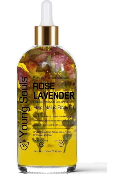 Aromatherapy Rose Lavender Multi Use Oil Gül Lavanta Yüz Saç Tırnak & Vücut Bakım Kuru Yağ 100 ml