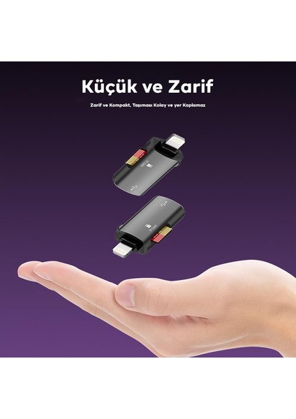 Iphone Lightning Girişli Hafıza Kart ve USB Okuyucu Adaptör, 1x Tf Kart ve 1x USB Çevirici