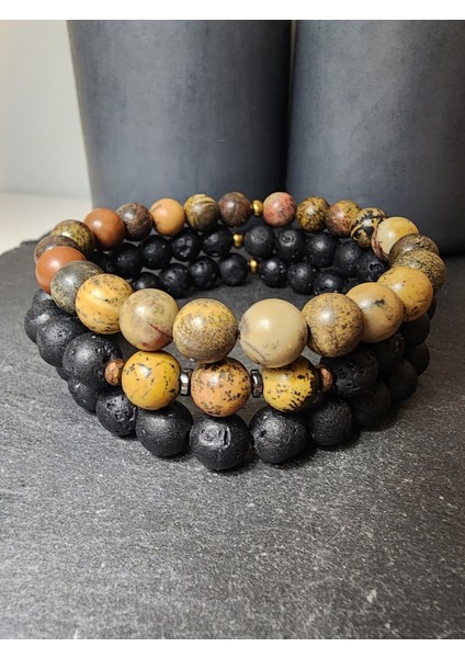 Lav Taşı, Jasper ve Hematit Orjinal Doğal Taş Kadın ve Erkek Takım Bileklik / Denge, Performans ve Sağlık fiyatları