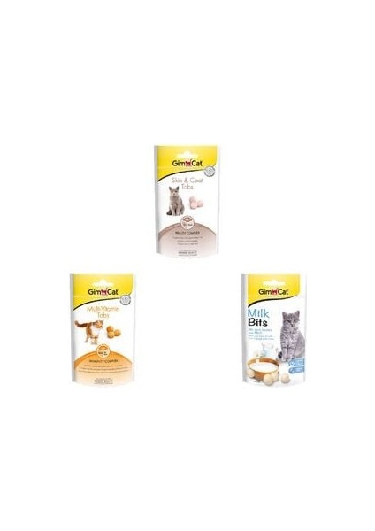 Gimcat Multivitamin Ödül Tableti 40GR Milkbits Sütlü Ödül Tableti 40 gr Skin Coat Ödül Tableti 40GR