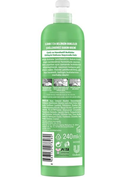 7/24 Şekillendirici Saç Bakım Kremi Belirgin Bukleler Dalgalı ve Kıvırcık Saçlar 240 ml x2