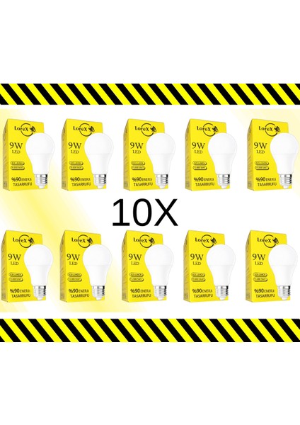 9W Beyaz 10'lu Işık LED Ampul