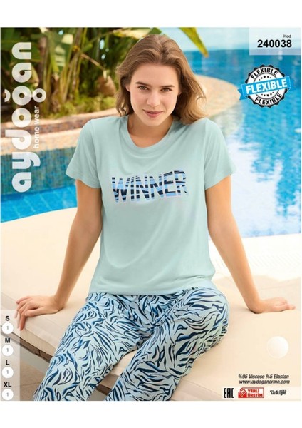 Aydoğan Homewear -Winner- Yazılı Viskos Yazlık Pijama TAKIMI-240038