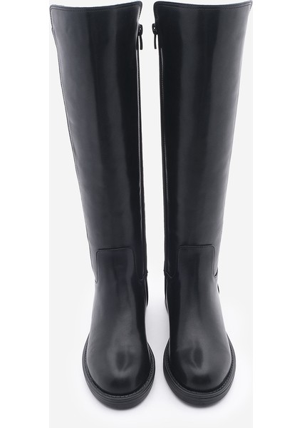 Kadın Günlük Çizme Lastikli Streç Dizaltı Enpar Siyah