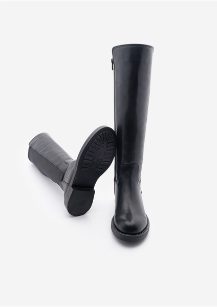 Kadın Günlük Çizme Lastikli Streç Dizaltı Enpar Siyah